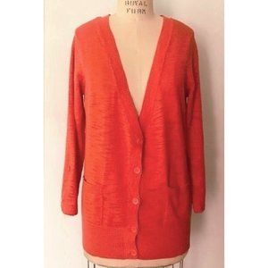 FOREVER 21 ORANGE COTTON SLUB KNIT 3/4 SLEEVE CARDIGAN SWEATER L